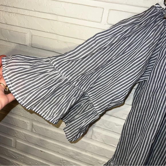 Beachlunchlounge Gray White Striped Cotton Cold Shoulder Top, Women’s Size Small - Picture 6 of 7
